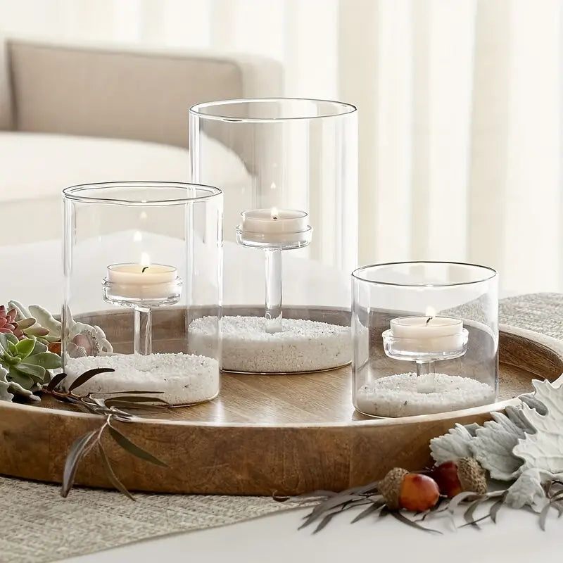 3pcs Glass Hurricane Candle Holder